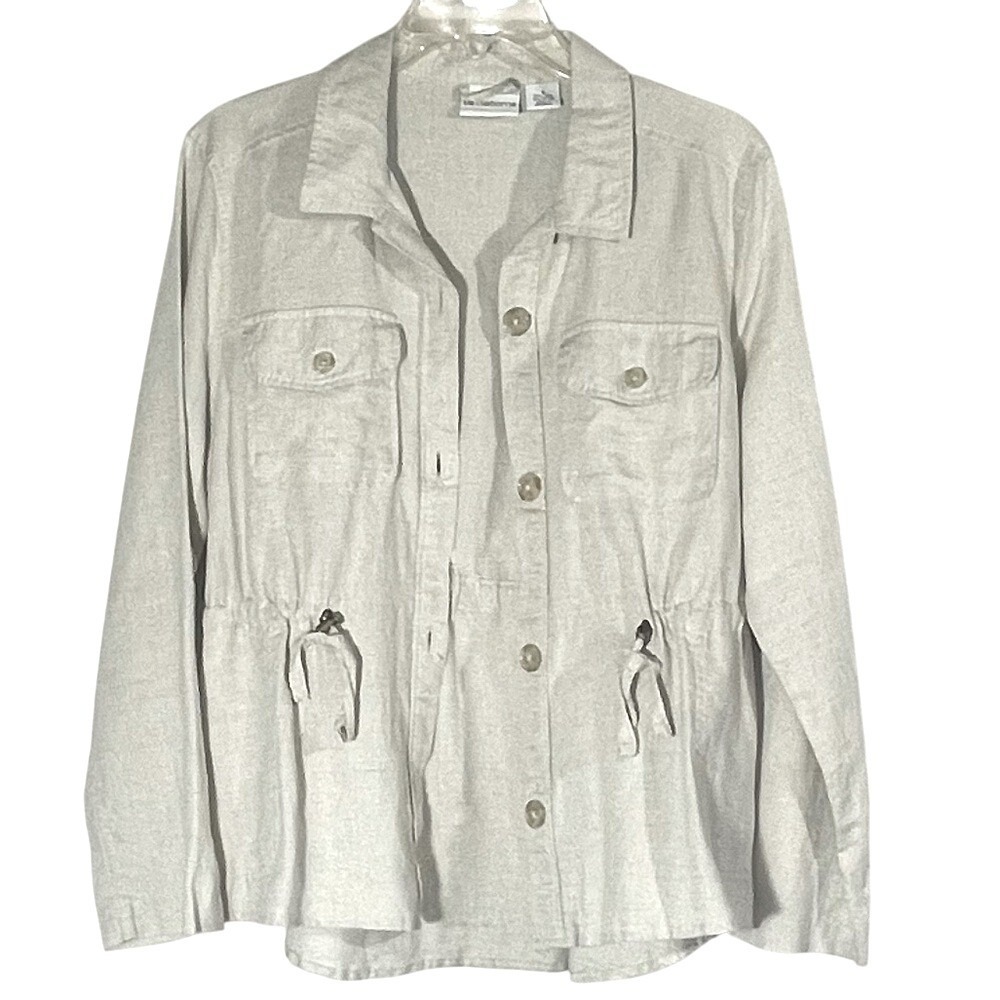 Liz Claiborne Natural Linen Cotton Blend Utility Jacket Drawstring Waist  Size S